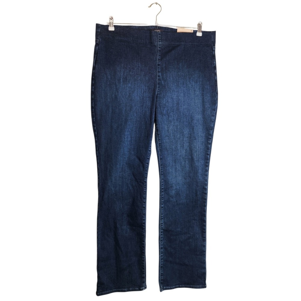NYDJ Womens Size 18 Pull On Straight Leg Jeans Dark Wash Denim Stretch Blue